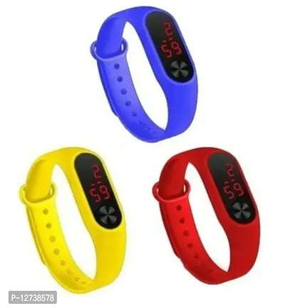 STYLISH YELLOW +  BLUE + RED LED BAND DIGITAL WATCH COMBO 3 FOR MEN  WOMEN-thumb0