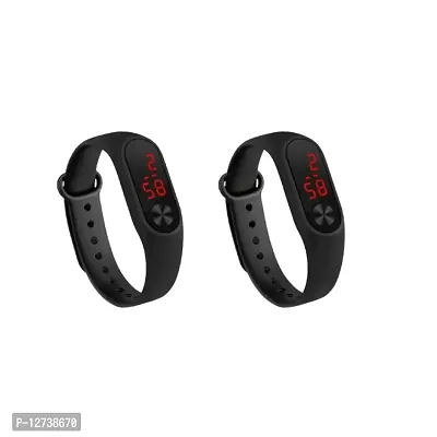 A1 BLACK LED BAND DIGITAL WATCH COMBO 2 FOR MEN  WOMEN