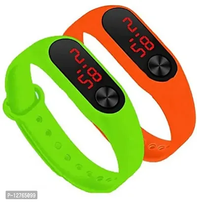 Trendy Led Green Orange Digital Band Watches For Kids Pack of 2