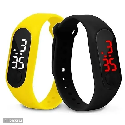 Trendy Led Black Yellow Digital Band Watches For Women Pack of 2