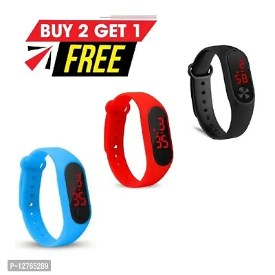 Sky- Blue, Red, Black Digital LED Band Watch for Boys  Girls  combo of 3-thumb0
