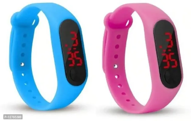 Sky Blue + Pink digital band Watch for men  kids pack of 2