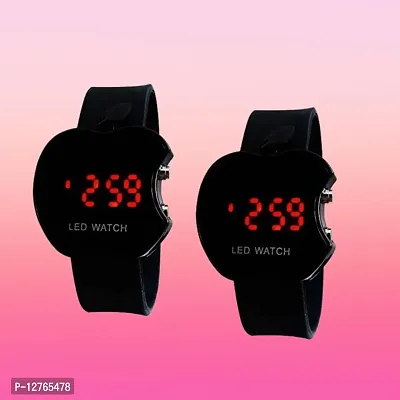 Apple Shape Digital Boys and Girl Watch - (Black, Color) pack of 2