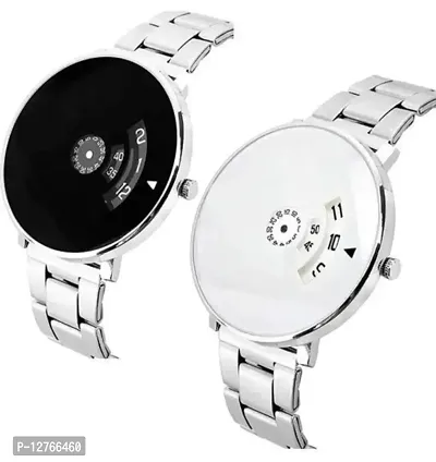 Paidu Stylish Men Silver Stainless Steel Analog Watch (Pack of 2)