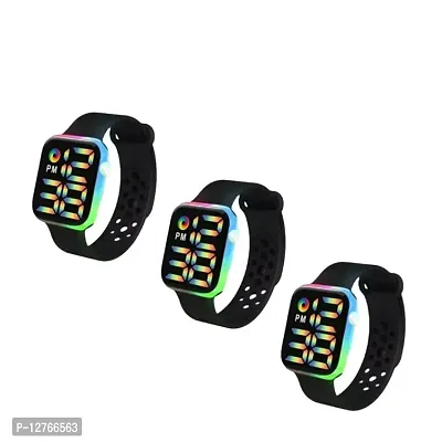 Black Disco light Square LED Watch Digital Watch - For Boys  Girls pack of 3-thumb0