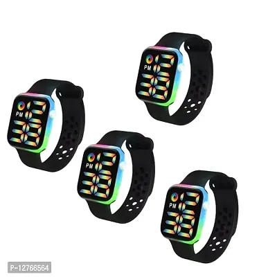 Black Disco light Square LED Watch Digital Watch - For Boys  Girls pack of 4-thumb0