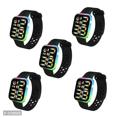 Black Disco light Square LED Watch Digital Watch - For Boys  Girls pack of 5-thumb0