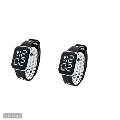 Black Disco light Square LED Watch Digital Watch - For Boys  Girls Pack of 2-thumb0