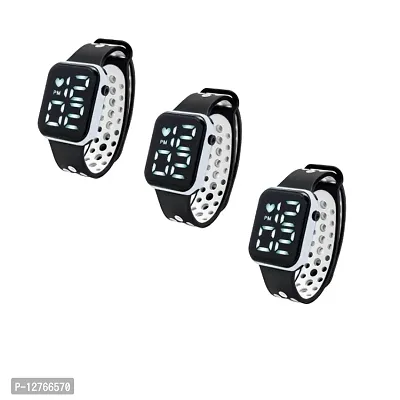Black Disco light Square LED Watch Digital Watch - For Boys  Girls Pack of 3-thumb0