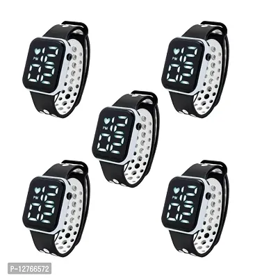 Black Disco light Square LED Watch Digital Watch - For Boys  Girls Pack of 5-thumb0