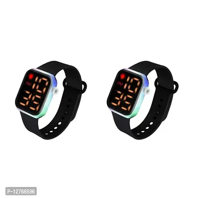 Digital square Disco Multi Flashlight Button Pressed Trendy Kinds Black Watch Digital Watch For boys and grils pack of 2