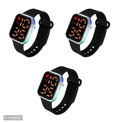 Digital Heart Square LED Multi-Functional Automatic Sports Watch Dual Tone, Waterproof Watches Pack of 3