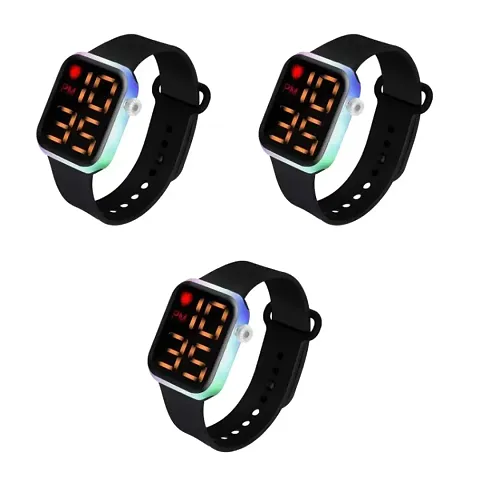 Digital Heart Square LED Multi-Functional Automatic Sports Watch Dual Tone, Waterproof Watches Pack of 3