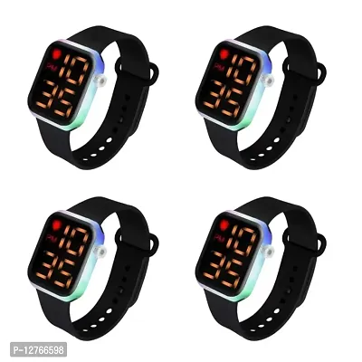 Digital Heart Square LED Multi-Functional Automatic Sports Watch Dual Tone, Waterproof Watches Pack of 4-thumb0