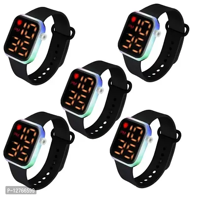 Digital square Disco Multi Flashlight Button Pressed Trendy Kinds Black Watch Digital Watch For boys and grils pack of 5