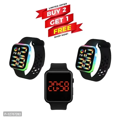 Black Disco Light Watch + Black LED Watch For Man And Women Buy 2 Get 1 Free Watch