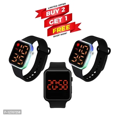 Black Disco Light Watch + Black LED Watch For Man And Women Buy 2 Get 1 Free Watch-thumb0
