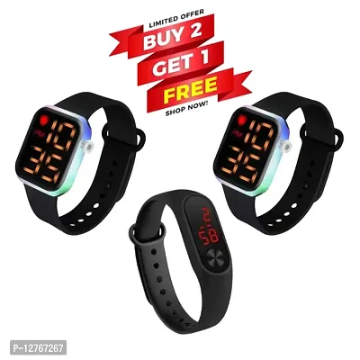 New Stylish Black Disco Light Watch + Black Band For Unisex Pack Of 3 (Buy 2 Get 1 Free )