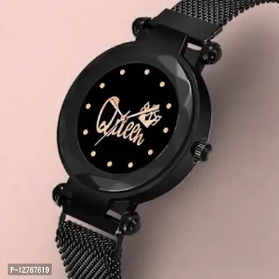 Queen Magnetic Strap Mash Girls Watch For Women Black Magnetic Chain magnet strap mash hand watch girls watch for women gift Black Analog Watch - For Girls-thumb0
