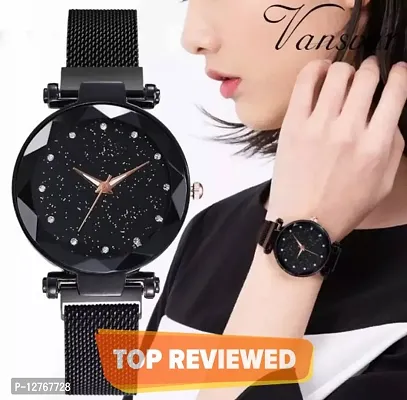 Magnetic Strap Mash Girls Watch For Women Black Magnetic Chain magnet strap mash hand watch girls watch for women gift Black Analog Watch - For Girls