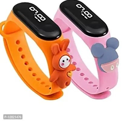 LED Watch Combo of 2 Cartoon Character Waterproof LED Kids Watches for Boys  Girls (orange + pink)