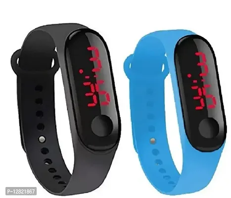 BLACK + BLUE LED DIGITAL WATCH FOR GIRLS  BOYS strap band  (pack of 2)