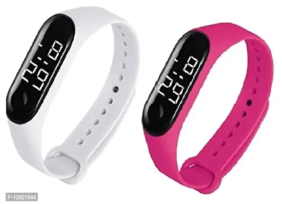 White + Pink stylish Digital Band watch for kids pack of 2