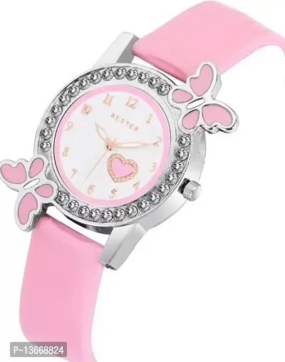 Girls Butterfly Rubber Casual Analog Watches (Pink) Pack of 1