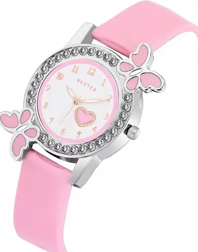 Girls Butterfly Rubber Casual Analog Watches (Pink) Pack of 1