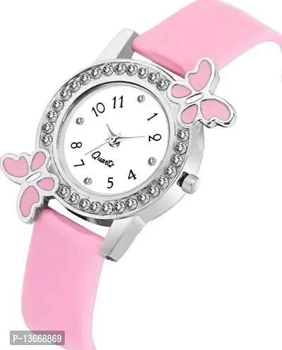 Analog Watch - For Girls New Pink Stylish Diamond Studded Butterfly Women Watch Pack of 1-thumb0