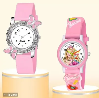 Kids Analog watch Girls And Kids Watch Soft Strap and Best Birthday Gift Return Analog Watch - For Girls Beautiful Girls Kids Watch Light Weight Barbie&rsquo;s  Butterfly Collection Stylish Pack of 2