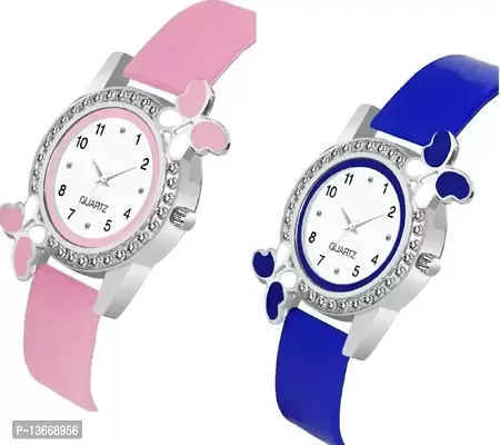 Pink + Blue Analog Watch For Girls Pack of 2