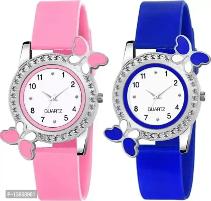 Bracelet Analog Watch For Women And Girls Analog Watch - For Girls Attractive Butterfly Designed Case White Dial With Imported PU Strap 2 Watch Combo For Baby Girls And Adults Can Also Wear Pack of 2-thumb0