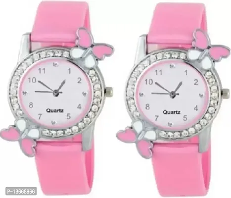 Pink analog butterfly watch for girls pack of 2