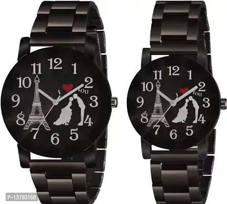 Analog Watch - For Couple Black Dial Stainless Steel Chrome Plated Couple Watches for Men  Women Pack of 2