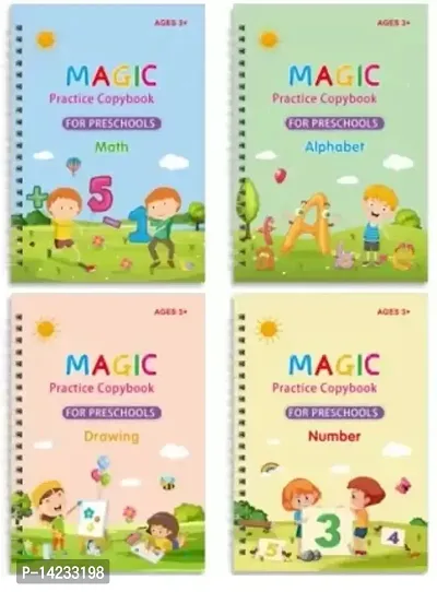 Magic Practice Copybook, (4 BOOK ) Number Tracing, Sank Magic Practice Copy (Math + Drawing + Number + Alphabet)