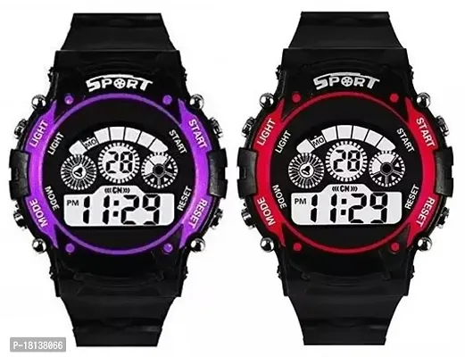 Attractive Fancy Unisex Waterproof 7 Light Digital Multifunctional Watch For Kids Boys And Girls Pack of 2