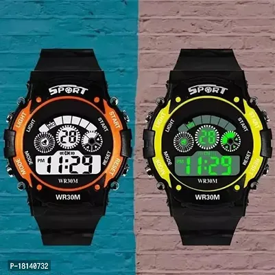 Waterproof Multicolor Multifunctional Sports 7 Light Watch For Men  Women Pack of 2