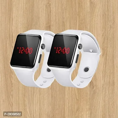New Trendy White Square Digital LED Watch Silicon Strap Watch For Kids (Pack of 2)-thumb0