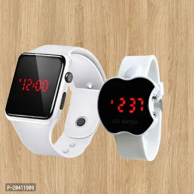 New Digital Square LED Watch With White Apple Cut Shape Watch For Kids (Pack of 2)-thumb0