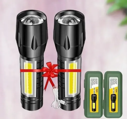 Zoomable Waterproof Torchlight LED 2 in1 Rechargeable Metal 7w Torch Pack Of 2