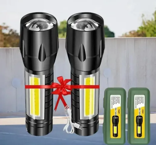 Zoomable Waterproof Torchlight LED 2 in1 Rechargeable Metal 7w Torch Pack Of 2