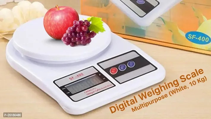 Electronic Digital Weighing Machine for Kitchen, Food Weighing Scale for Health, Fitness, Home Baking  Cooking with Bright LCD, Touch Button, Tare Function ndash; 10KG- White (SF400)
