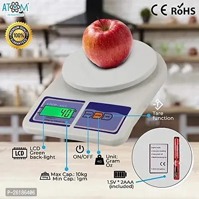 Electronic Digital Weighing Machine for Kitchen, Food Weighing Scale for Health, Fitness, Home Baking  Cooking with Bright LCD, Touch Button, Tare Function ndash; 10KG- White (SF400)-thumb2