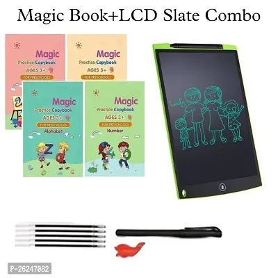 COMBO (4 BOOK + 10 REFILL+ 1 Pen +1 Grip) Number Tracing, Sank Magic Practice Copy (Hardcover) LCD Writing Board Slate Drawing Record Notes Digital Notepad