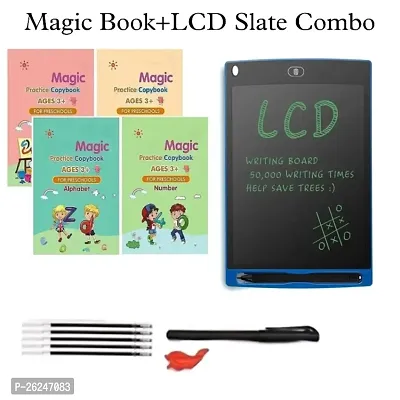 COMBO (4 BOOK + 10 REFILL+ 1 Pen +1 Grip) Number Tracing, Sank Magic Practice Copy (Hardcover) LCD Writing Board Slate Drawing Record Notes Digital Notepad-thumb0