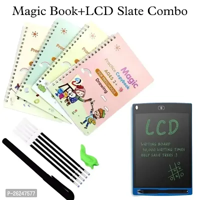 COMBO (4 BOOK + 10 REFILL+ 1 Pen +1 Grip) Number Tracing, Sank Magic Practice Copy (Hardcover) LCD Writing Board Slate Drawing Record Notes Digital Notepad