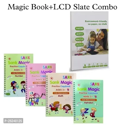 Magic Practice Copybook with Writing LCD Writing Tablet/Slate for Kids, (4 BOOK + 10 REFILL+ 1 Pen +1 Grip) Number Tracing, Sank Magic Practice Copy (Combo of 2)