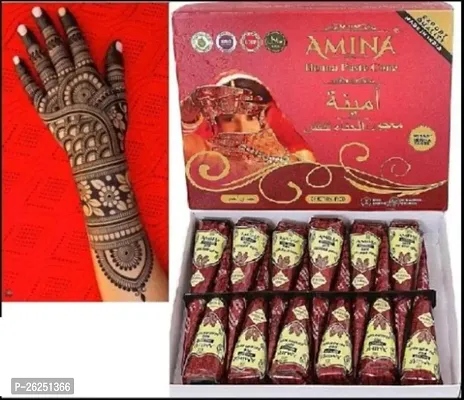 Amina Henna Instant Tatto Red Outline Mehndi / No Chemicals Dyes - Color Paste Cone (Red, 12 Cone) (1 Box) Natural Mehendi