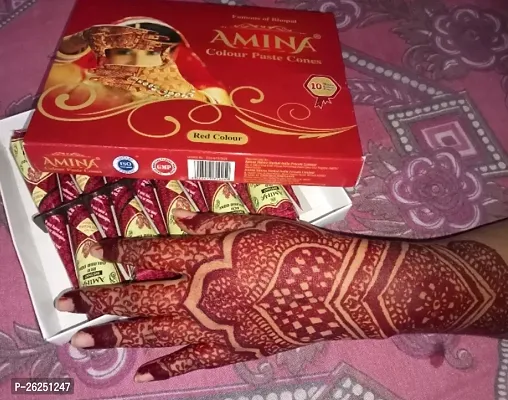 Amina Mehndi Cones And Women Stylish Mehndi (Pack of 12 in 1 Box) Red Colour-thumb4